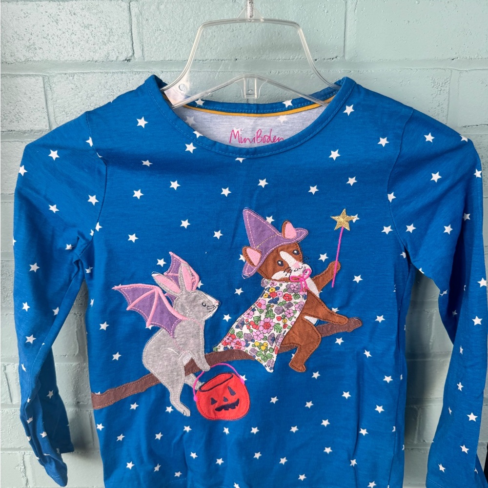 Mini Boden Blue Halloween themed shirt